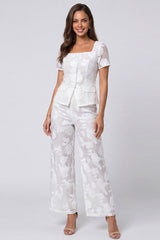 Square Neck 2 Piece Ivory Floral Women's Suits