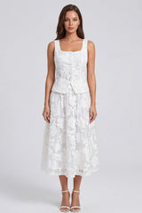 Ivory Floral Square Neck Single Breasted A Line 2-piece Work Dress