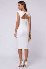 Ivory Round Neck Ruched Sheath Work Dress